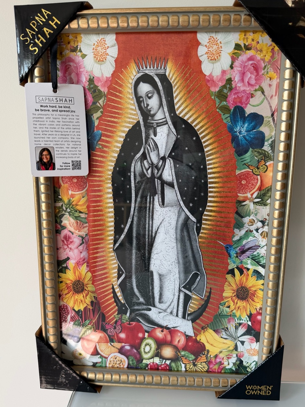 Sapna Shah Virgin Mary floral metallic gold framed wall art